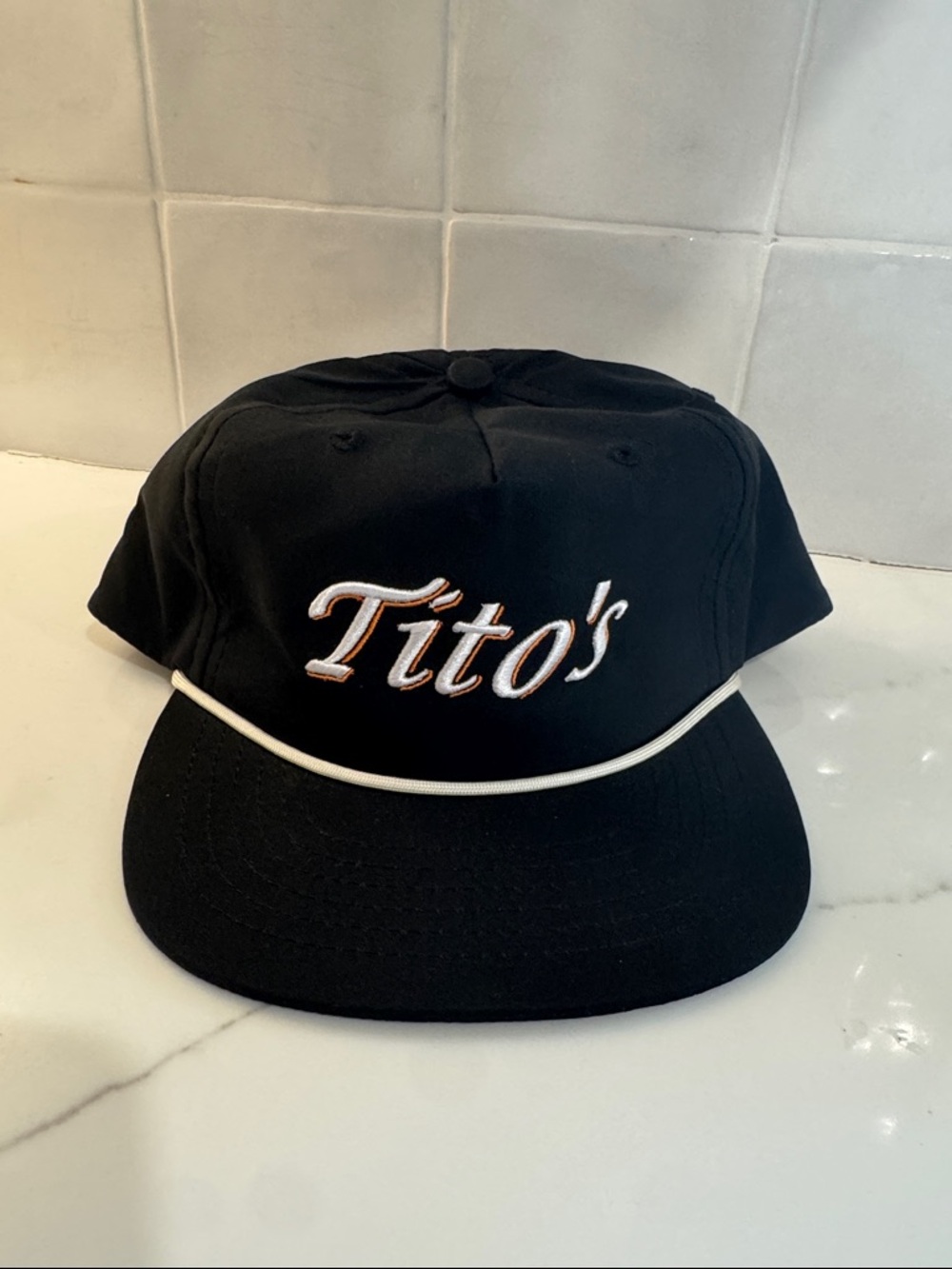 Tito's Embroidered Black Rope-Trim Hat